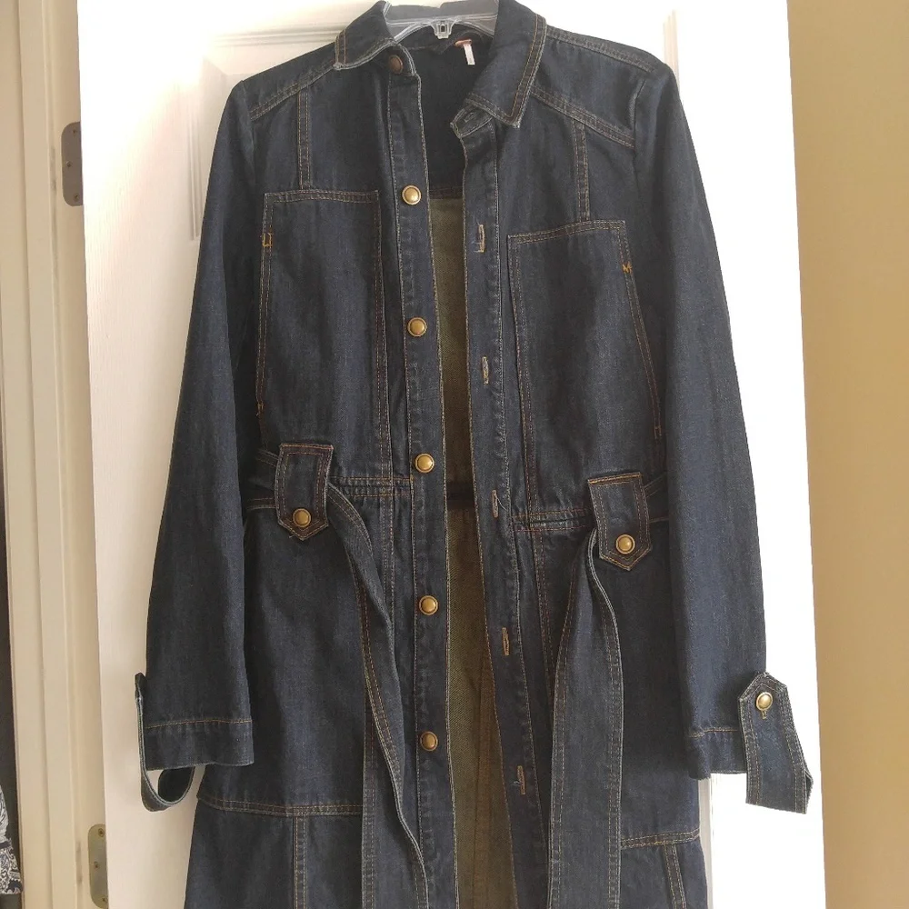 Free People Military Denim Trench Dress Jacket - Picture 3 of 7